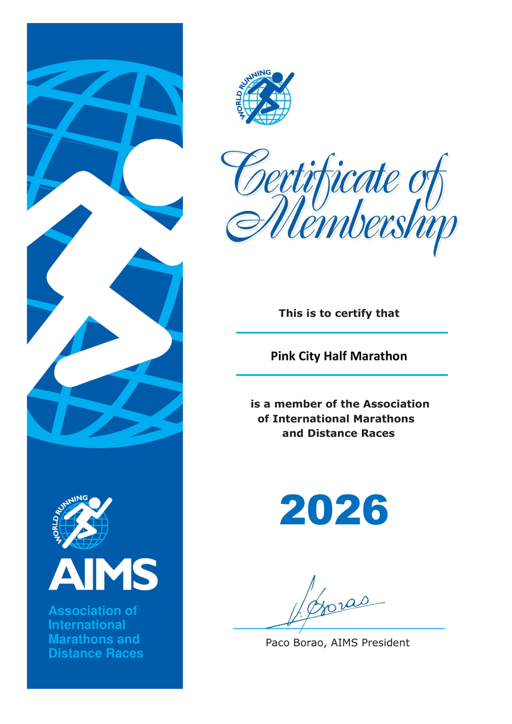 AIMS Certificate of Membership 2026